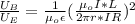 \frac{U_B}{U_E} = \frac{1}{\mu_o \epsilon} (\frac{\mu_oI*L}{2\pi r* IR})^2