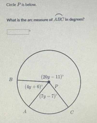 What is the arc measure, in degrees, of ADC on circle P below?