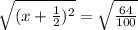 \sqrt{(x+\frac{1}{2}) ^{2} }  = \sqrt{\frac{64}{100}} \\\\