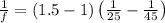 \frac{1}{f}=(1.5-1)\left(\frac{1}{25}-\frac{1}{45}\right)