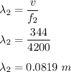 \lambda_2=\dfrac{v}{f_2}\\\\\lambda_2=\dfrac{344}{4200}\\\\\lambda_2=0.0819\ m