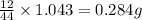 \frac{12}{44}\times 1.043=0.284g