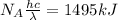 N_{A}\frac{hc}{\lambda }=1495kJ