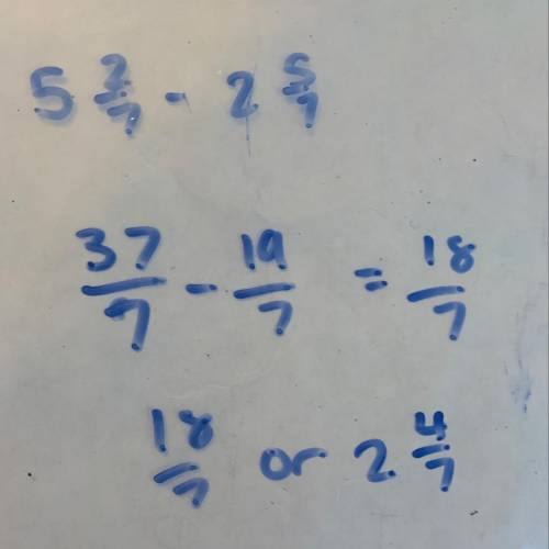 Subtract. Express your answer in simplest form. 5 2/7 - 2 5/7