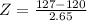 Z = \frac{127 - 120}{2.65}