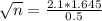 \sqrt{n} = \frac{2.1*1.645}{0.5}