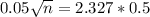 0.05\sqrt{n} = 2.327*0.5