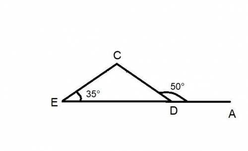 If angle CED is 35 degrees and ADC is 50 degrees, what is the measure of angle DCE?