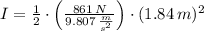 I = \frac{1}{2}\cdot \left(\frac{861\,N}{9.807\,\frac{m}{s^{2}} } \right)\cdot (1.84\,m)^{2}