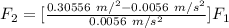 F_2 = [ \frac{0.30556 \ m/^2 - 0.0056 \ m/s ^2}{0.0056 \ m/s^2}] F_1