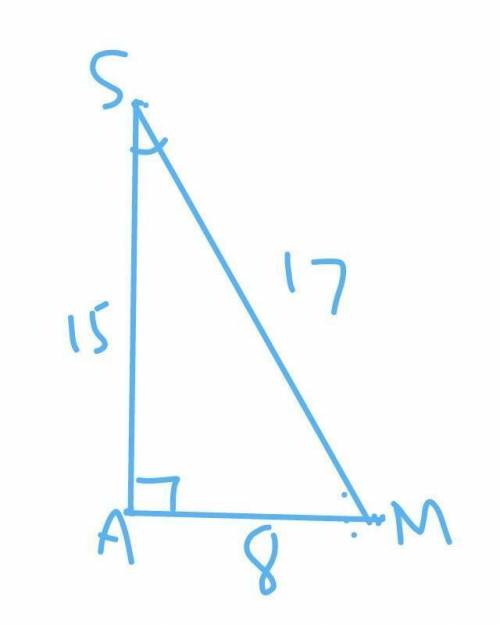In the triangle MSA,MS =17 and MA= 8 . What is the value of angle S,to the nearest degree?