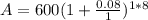 A=600(1+\frac{0.08}{1})^{1*8}