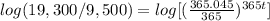 log(19,300/9,500)=log[(\frac{365.045}{365})^{365t}]