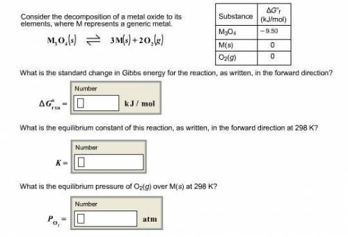 Consider the decomposition of a metal oxide to its elements, where M represents a generic metal. M 3