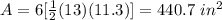 A=6[\frac{1}{2}(13)(11.3)]=440.7\ in^2
