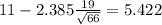 11-2.385\frac{19}{\sqrt{66}}=5.422
