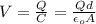 V=\frac{Q}{C} =\frac{Qd}{\epsilon _{o}A }