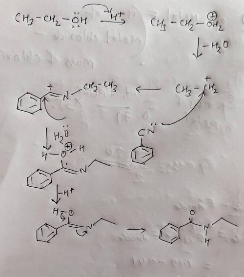 Draw the structural formula of the principal organic product formed when benzonitrile is treated wit