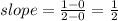 slope =  \frac{1 - 0}{2 - 0}  =  \frac{1}{2}  \\