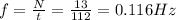 f=\frac{N}{t}=\frac{13}{112}=0.116 Hz