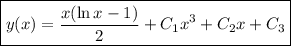 \boxed{y(x)=\dfrac{x(\ln x-1)}2+C_1x^3+C_2x+C_3}