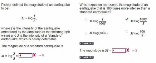 Which equation represents the magnitude of an earthquake that is 100 times more intense than a stand