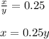 \frac{x}{y} =0.25\\\\ x = 0.25y