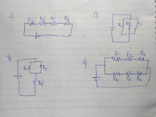 1) draw a simple circuit with a voltage source and four resistors wired in series  2) draw a simple
