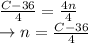 \frac{C-36}{4}=\frac{4n}{4}\\\rightarrow n=\frac{C-36}{4}