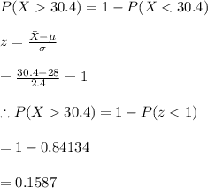 P(X30.4)=1-P(X30.4)=1-P(z