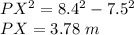PX^2=8.4^2-7.5^2\\PX=3.78\ m