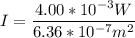 I = \dfrac{4.00*10^{-3}W}{6.36*10^{-7}m^2}