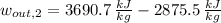 w_{out, 2} = 3690.7\,\frac{kJ}{kg} - 2875.5\,\frac{kJ}{kg}