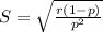 S = \sqrt{\frac{r(1-p)}{p^{2}}}