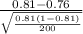 \frac{0.81-0.76}{{\sqrt{\frac{0.81(1-0.81)}{200} } } } }