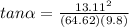 tan\alpha = \frac{13.11^2}{(64.62)(9.8)}