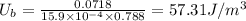 U_b=\frac{0.0718}{15.9\times 10^{-4}\times 0.788}=57.31J/m^3