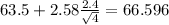 63.5+2.58\frac{2.4}{\sqrt{4}}=66.596