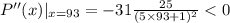 P''(x)|_{x=93}= -31 \frac{25}{(5\times 93+1)^2}