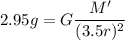 2.95g=G\dfrac{M'}{(3.5r)^2}