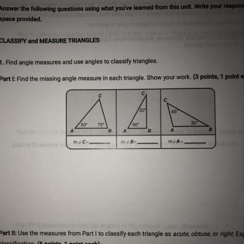 Find the missing angle measure in each triangle. show your work.
