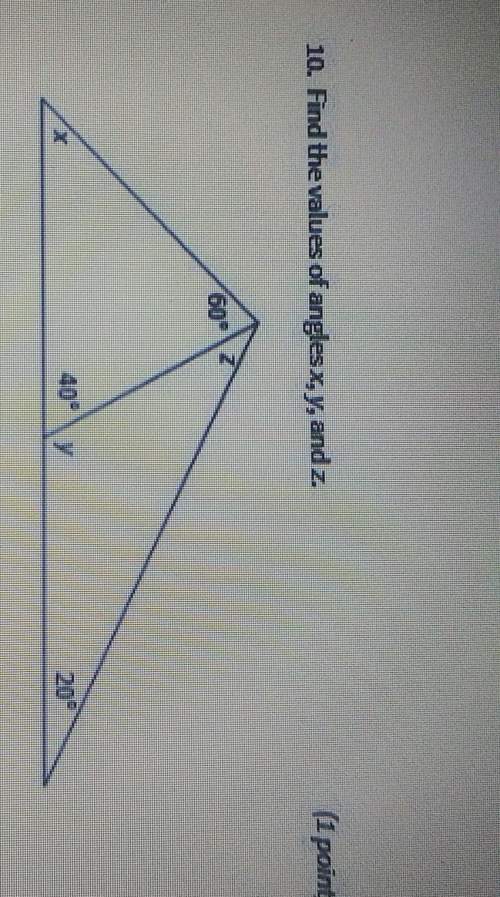 Find the values of angles x, y, and z.