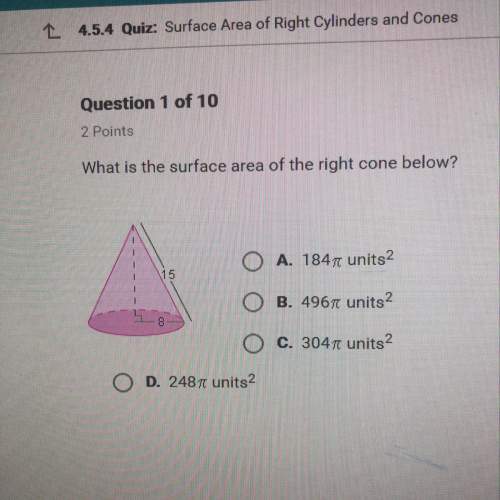 What is the surface area of the right cone below?  o o a. 1847 units2 b. 496
