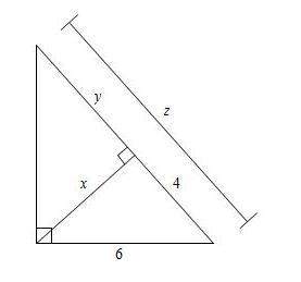 Find x, y, and z. answer options:  x = 5, y = 9, z ≈ 4.5 x