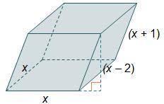 An oblique square prism is shown. which expression represents the volume of the prism? x(x – 2) cub