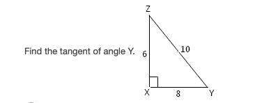 Find the tangent of angle y.  a.3/4 b.2/5 c.4/5 d.5/4
