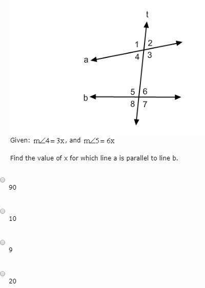 Find the value of x for which line a is parallel to line b. (21)