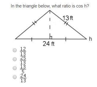 In the triangle below, what ratio is cos h?