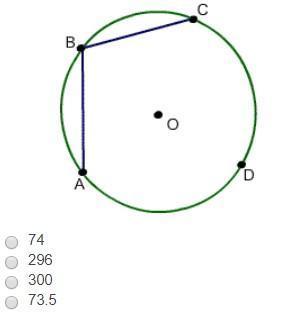 Find the value of x if m arc adc = (4x + 4)° and m angle abc = 150°.