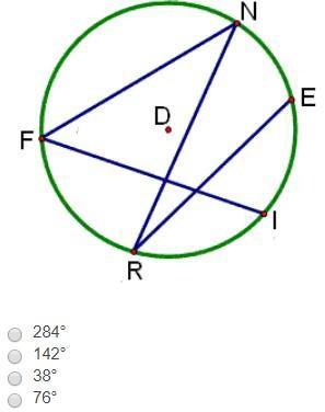Find the m arc rf if m angle fnr = 38°.
